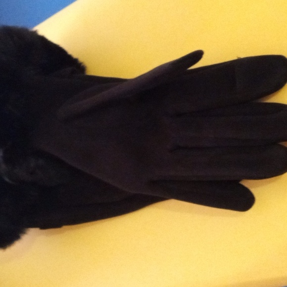 Fashion Black Winter Faux Fur Trimmed Gloves - Picture 5 of 7